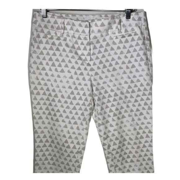Loft Riviera Pants 6P Petite Cropped Cream Geometric Print Stretch - Picture 3 of 12